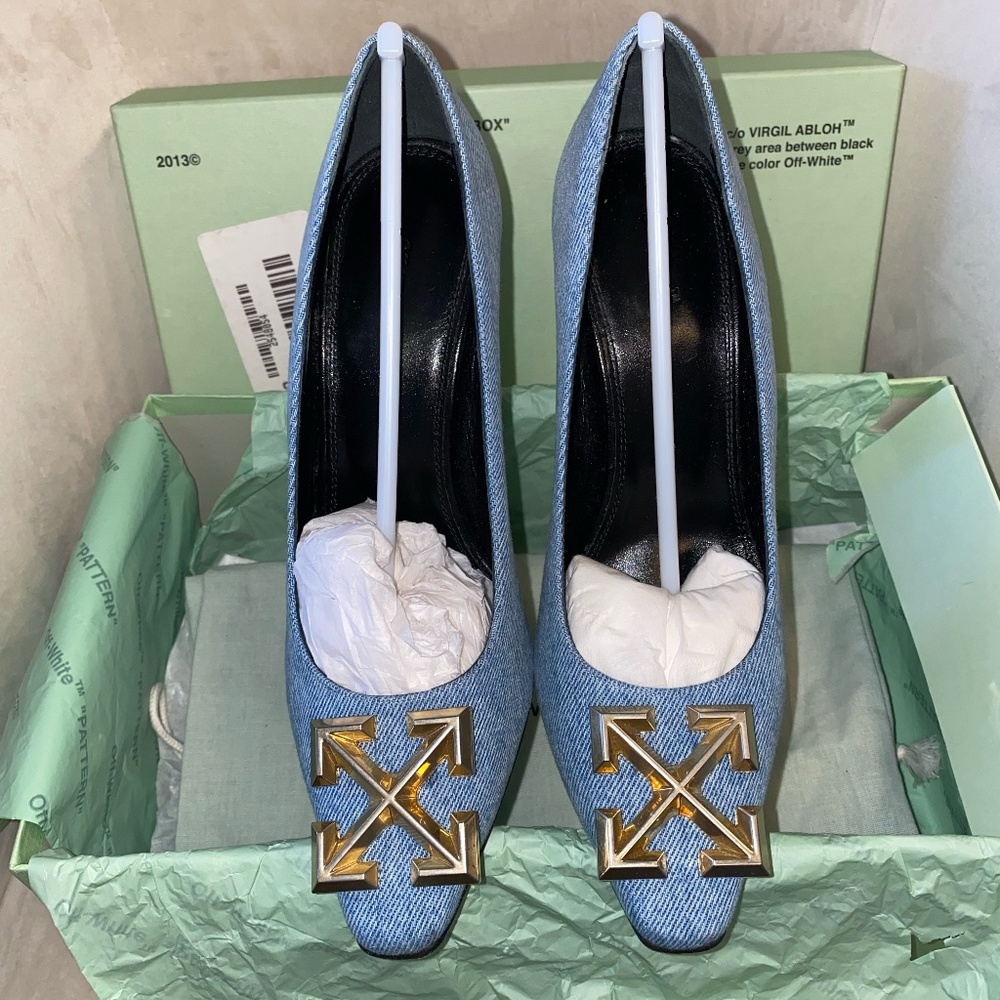 Off-White c/o Virgil Abloh Women's Blue Arrow-embellished Denim Pumps Sz 38